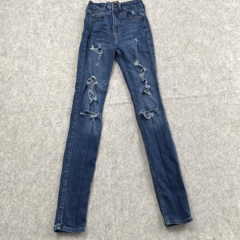 Hollister High-Rise Super Skinny Jeans Womens 00R (22x29) Blue Distressed Denim